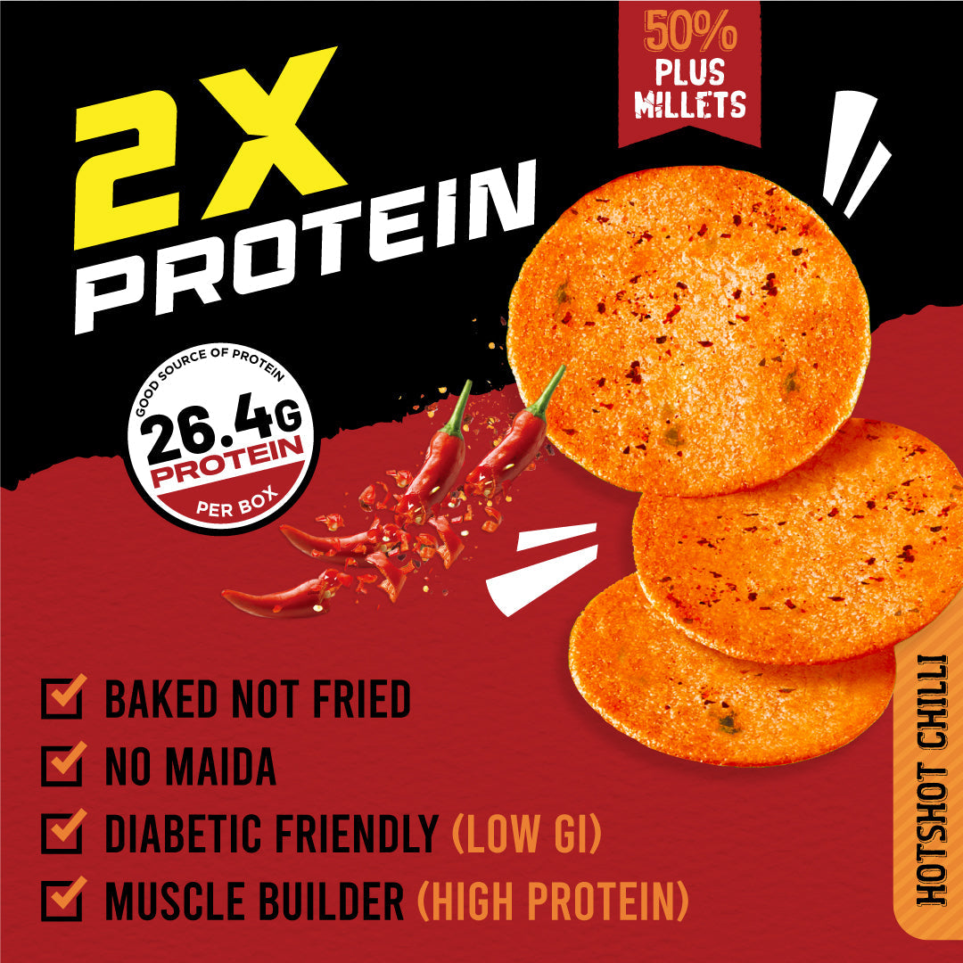 Hotshot Chili Flavor - Millet Crunchies The Ultimate Healthy Snack for Diabetic Support, Weight Management, and Gut Health.